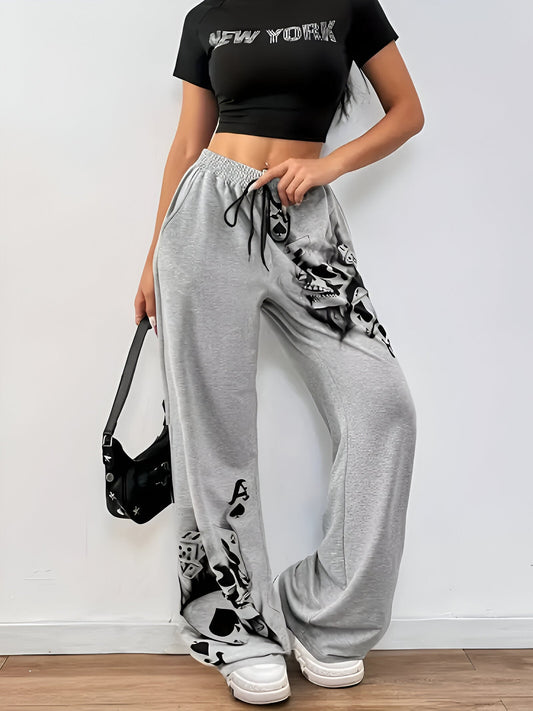 Pantalones anchos casuales con estampado ahumado en tinta