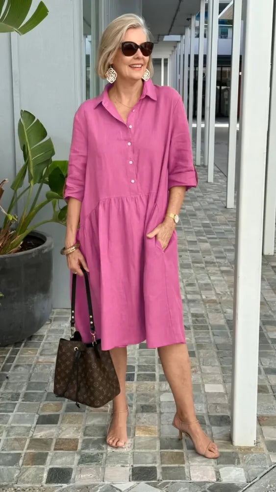 Nuevo vestido casual para mujer en lino y algodón