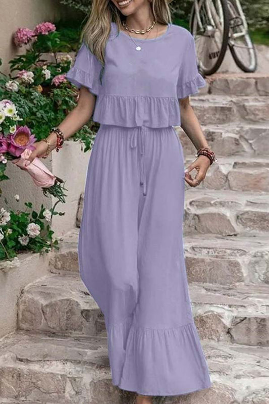 Casual pantalones sueltos unicolor con mangas cortas y perneras anchas conjunto de dos piezas