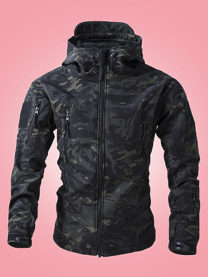Chaqueta cortaviento de camuflaje militar con bolsillos con cremallera para hombre | Perfecta para actividades al aire libre