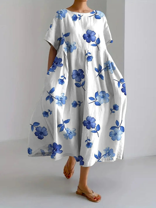 Vestido de mujer holgado con estampado floral botánico retro