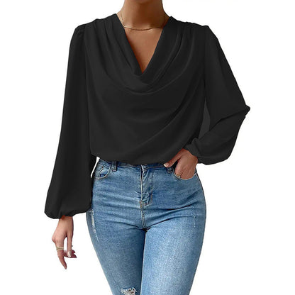 Lea | Elegante blusa de gasa para mujer con cuello paloma y mangas largas
