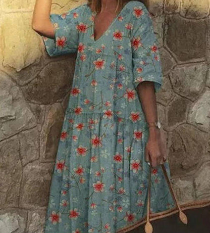 Vestido casual cuello en V con estampado floral