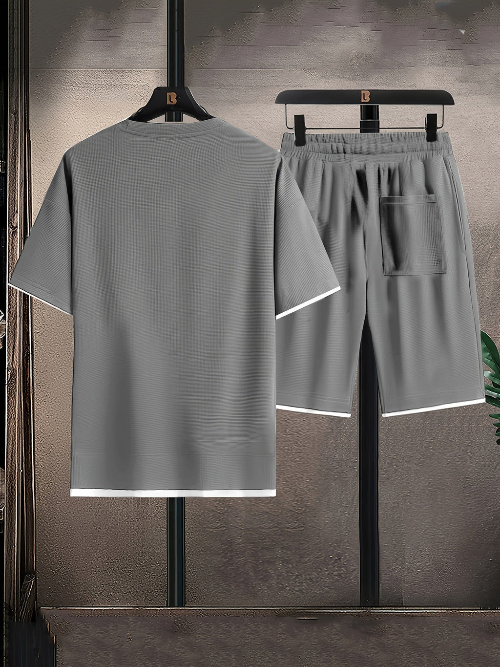 Męski Komplet T-Shirt i Szorty z Kontrastowym Wykończeniem
