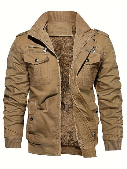 Casual de manga larga con cremallera Retro Stand Up Cuello Chaqueta de invierno para los hombres | Perfecto para el ocio