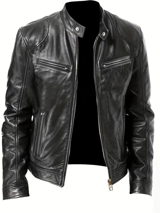Elegante chaqueta de piel con bolsillos para hombre | Chic y perfecta para llevar a diario