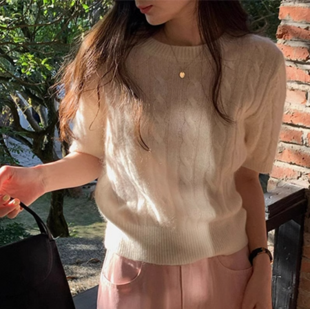 Racquel Sweater | Jersey de punto por cable de manga corta