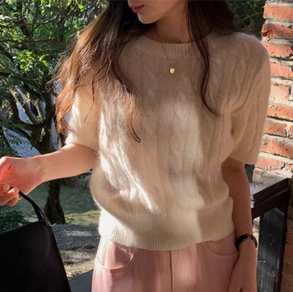 Racquel Sweater | Jersey de punto por cable de manga corta