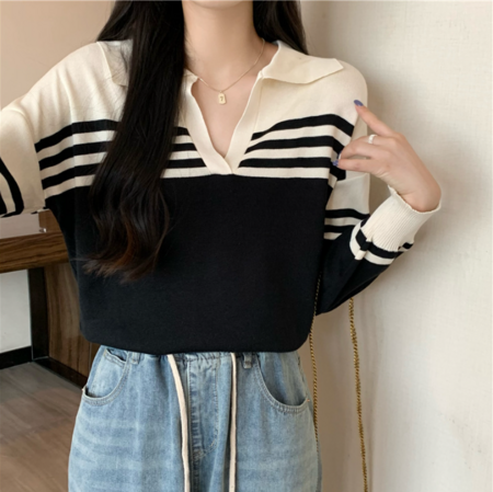 Rabina Sweater | Jersey de rayas de manga larga con cuello