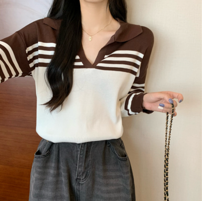 Rabina Sweater | Jersey de rayas de manga larga con cuello