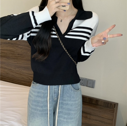 Rabina Sweater | Jersey de rayas de manga larga con cuello