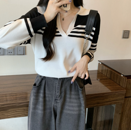 Rabina Sweater | Jersey de rayas de manga larga con cuello