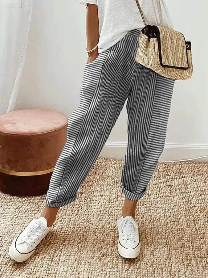 Pantalón de mujer | Divertido estampado de rayas | Material suave | Perfecto para los días cálidos