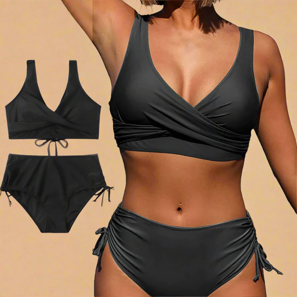 Damskie Bikini z Wysokim Stanem i Marszczeniem