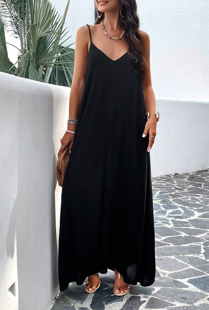 Vestido maxi fluido con bolsillos laterales
