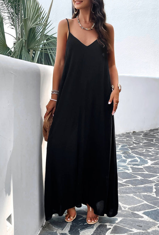 Vestido maxi fluido con bolsillos laterales