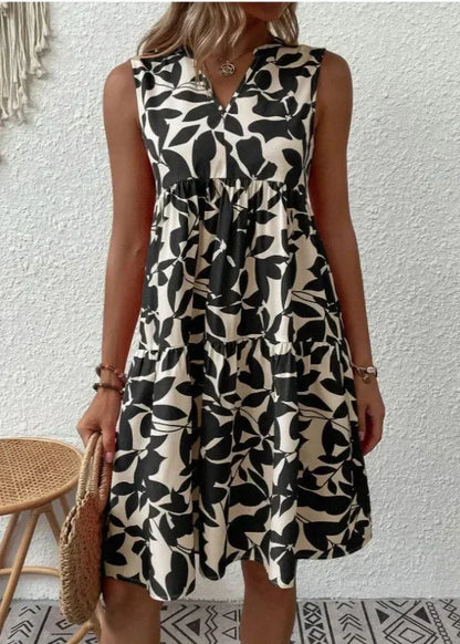 Elegante vestido de verano con escote en V y silueta femenina