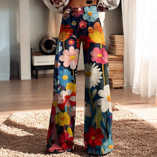 Luna | Pantalones anchos con estampado floral | Boho Chic | Tejido suave