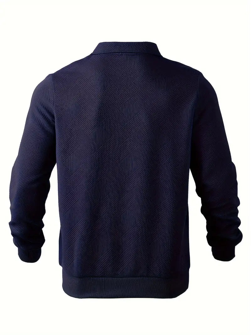 Męski Dzianinowy Sweter ze Stójką i Krótkim Zamkiem