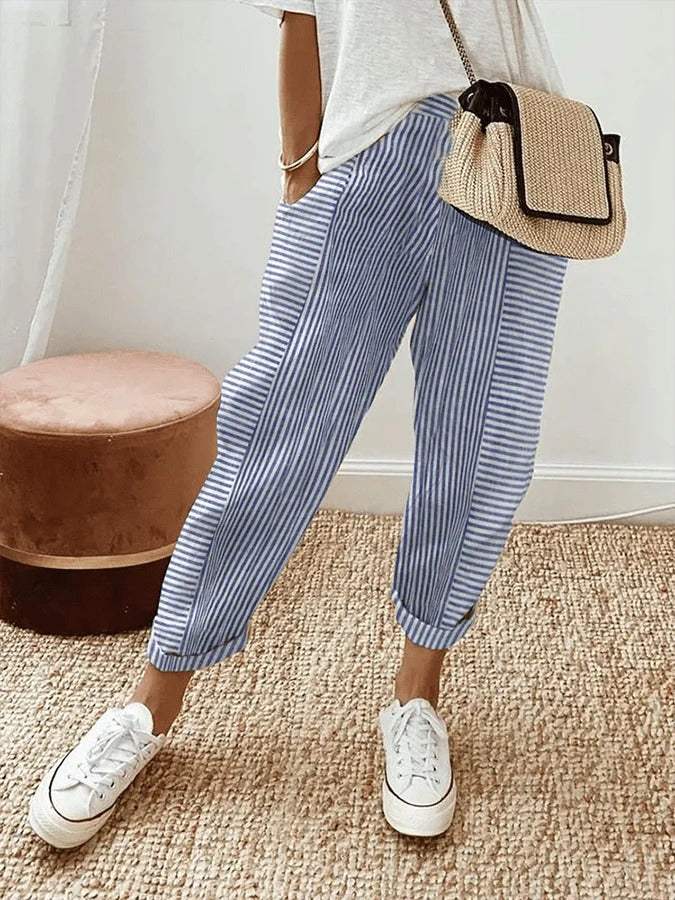 Pantalón de mujer | Divertido estampado de rayas | Material suave | Perfecto para los días cálidos