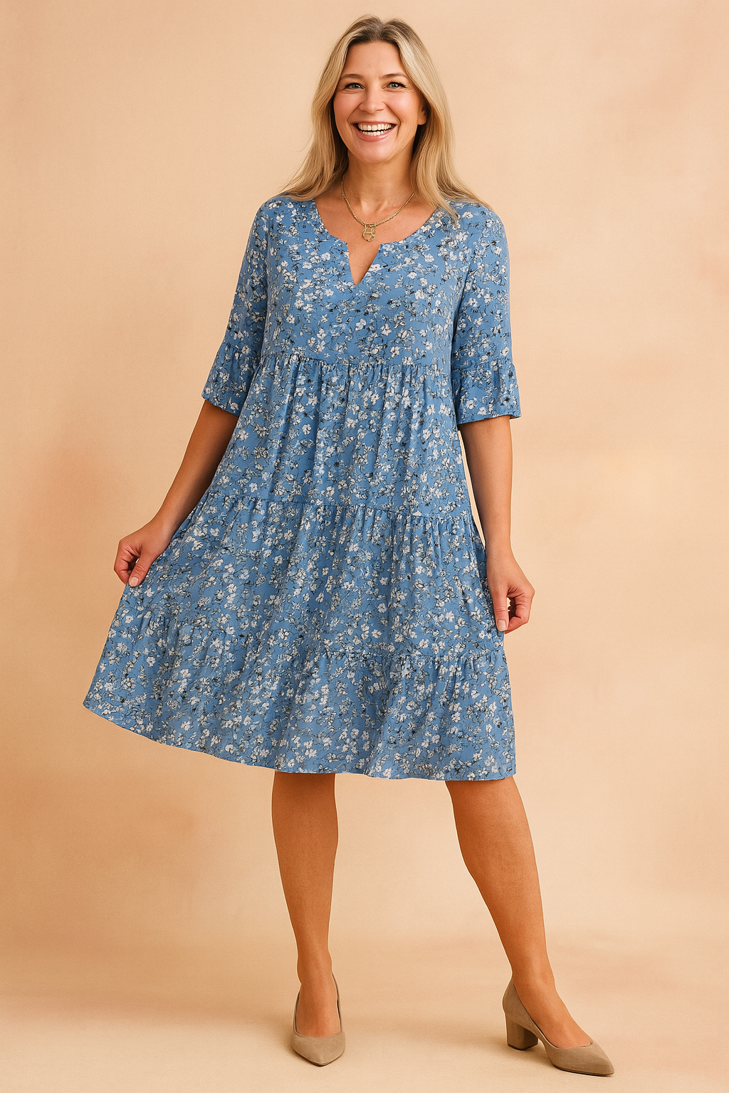 Damska Sukienka Typu Smock W Kwiaty