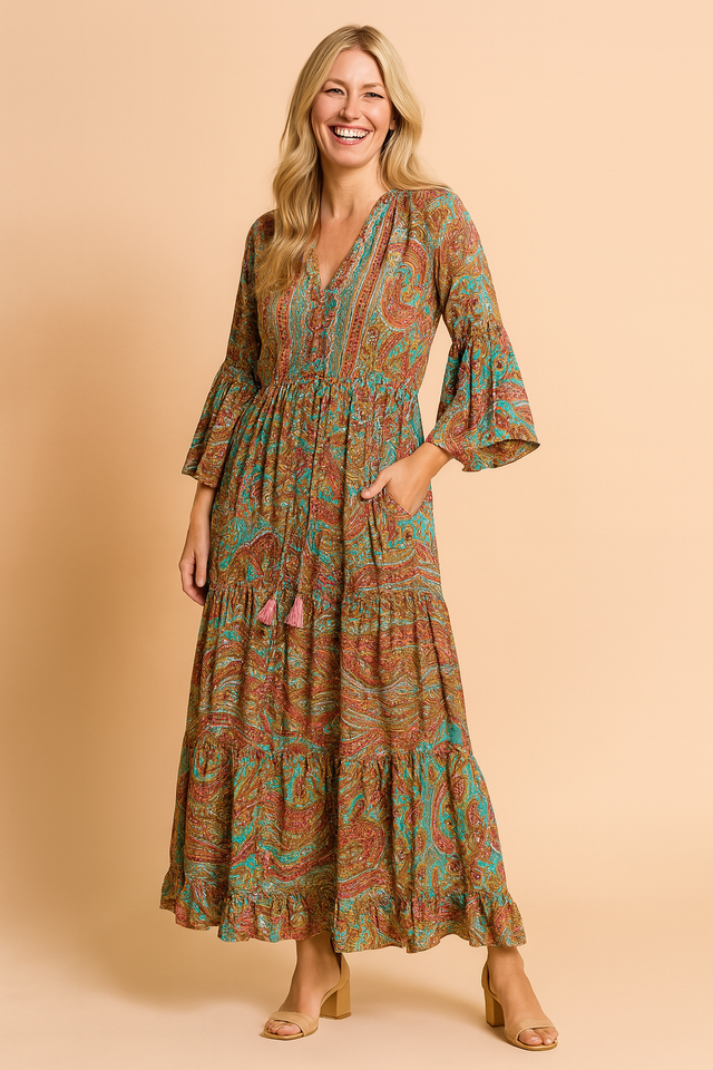 Damska Sukienka Maxi Paisley