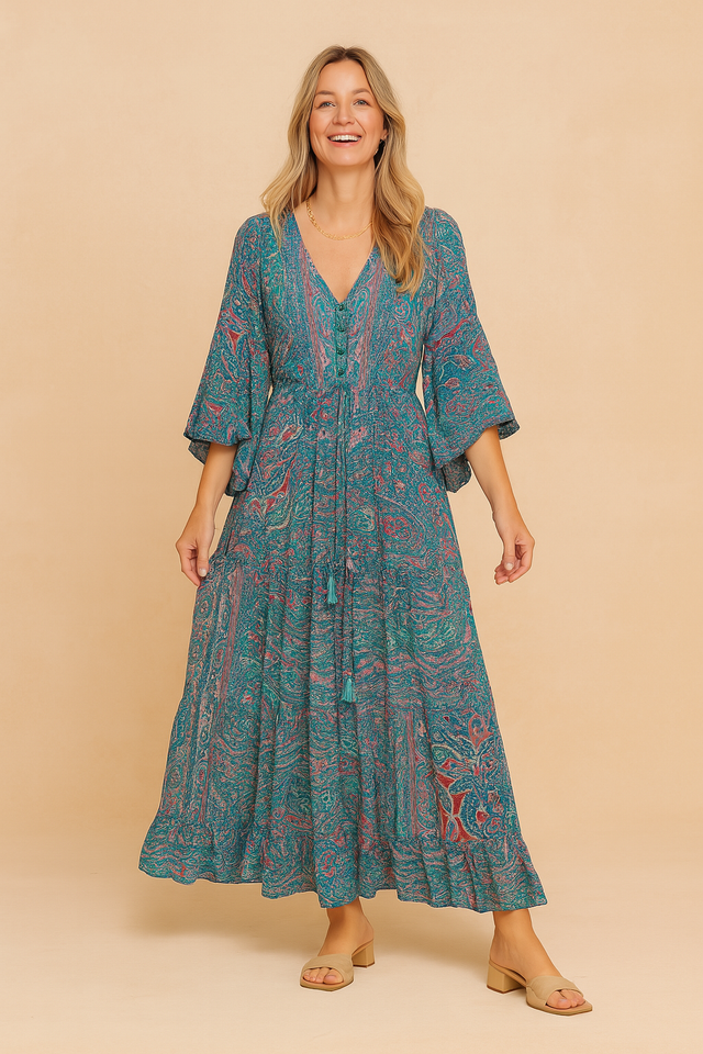Damska Sukienka Maxi Paisley