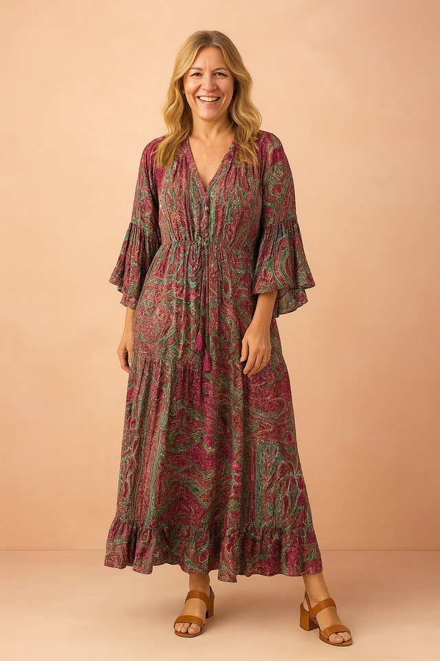 Damska Sukienka Maxi Paisley