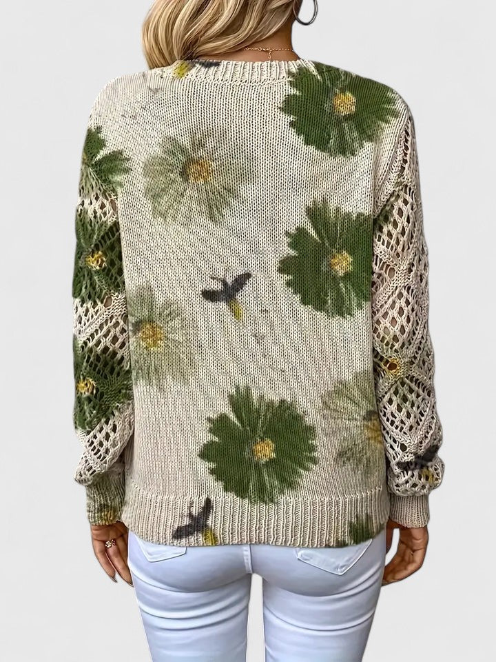 Damski Sweter V-Neck Wzór Kwiatowy