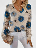 Damski Sweter V-Neck Wzór Kwiatowy