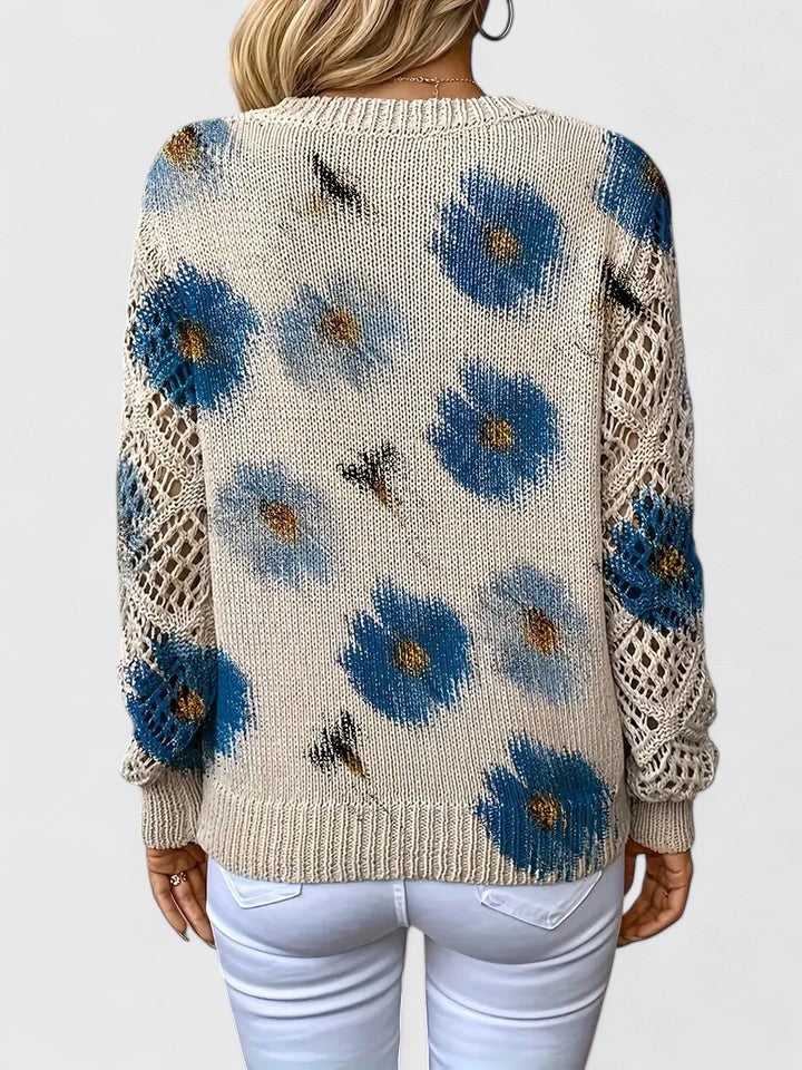 Damski Sweter V-Neck Wzór Kwiatowy