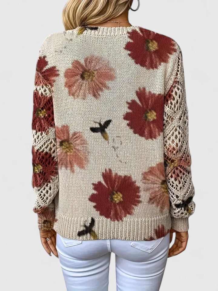 Damski Sweter V-Neck Wzór Kwiatowy