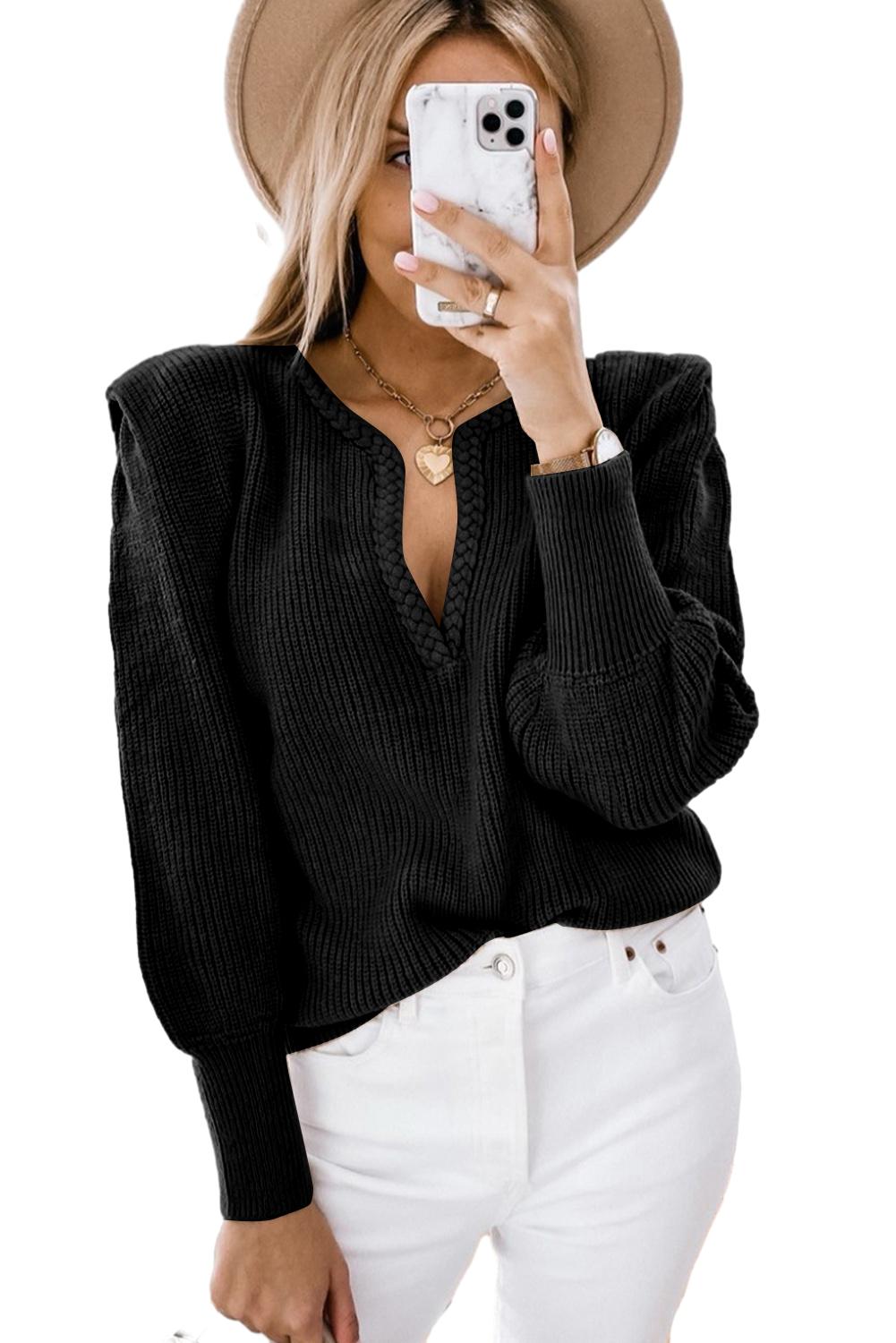 Melrose | Jersey de lujo con cuello de pico y mangas abullonadas