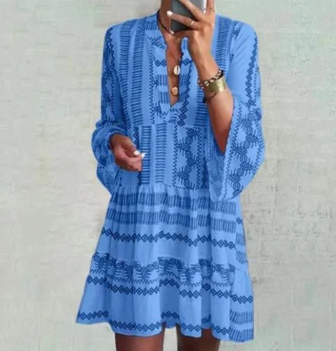 Vestido holgado con costuras en las mangas de nueve puntos