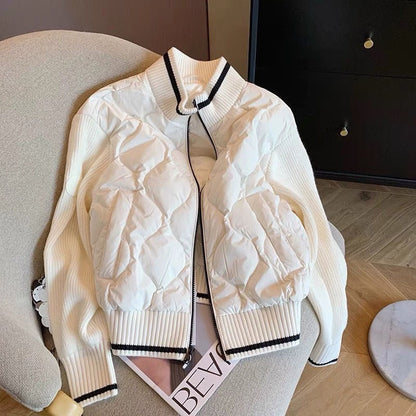 Chaqueta de punto patchwork para mujer | Abrigo acolchado ligero y cálido para un estilo casual