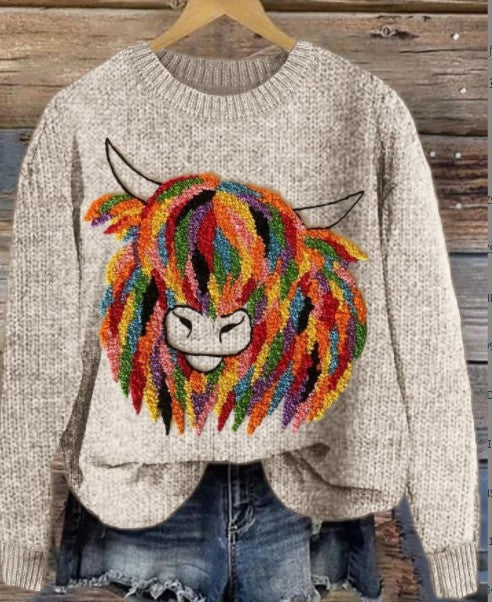 Ursula | Suéter con estampado de vaca bordado