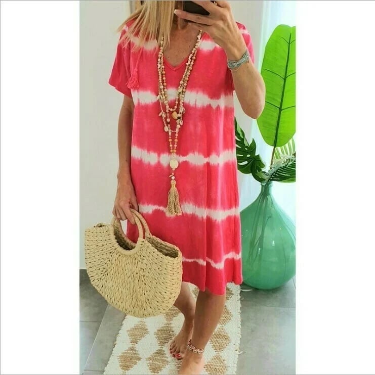 Vestido camisero de rayas con mangas cortas y corte holgado