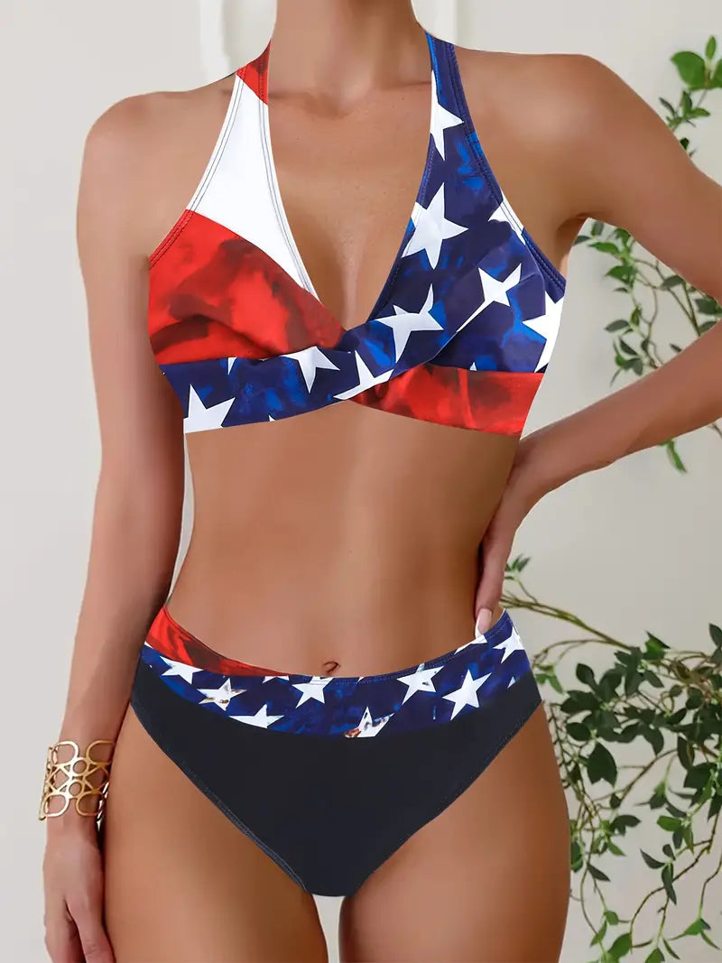 Bikini cruzado con estilo halter