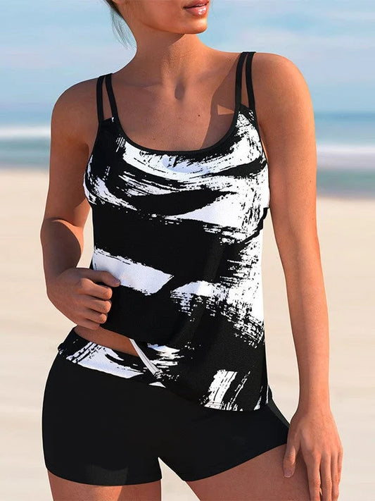 Plus Size Traje de baño sin mangas de rayas claras tankini