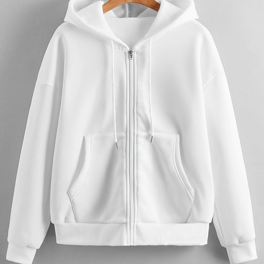 Nina | Sudadera con capucha de color sólido con cordón y cremallera gruesa