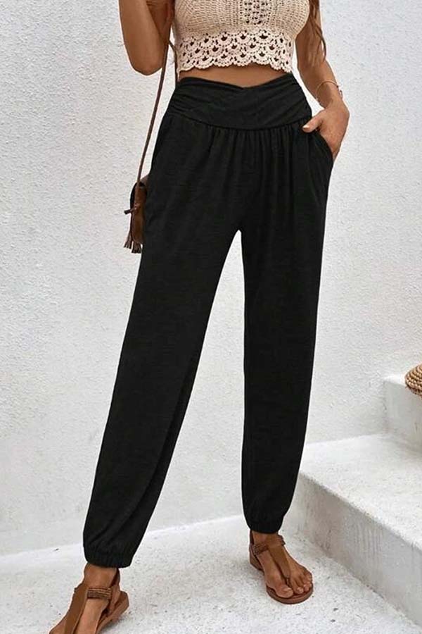 Pantalones de talle alto con bolsillos sueltos de estilo informal
