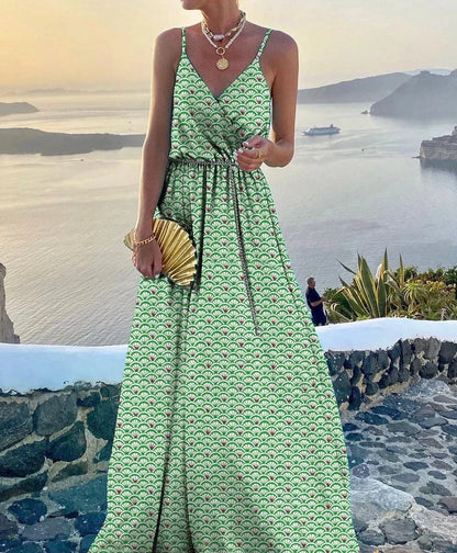 Vestido maxi colorido con escote