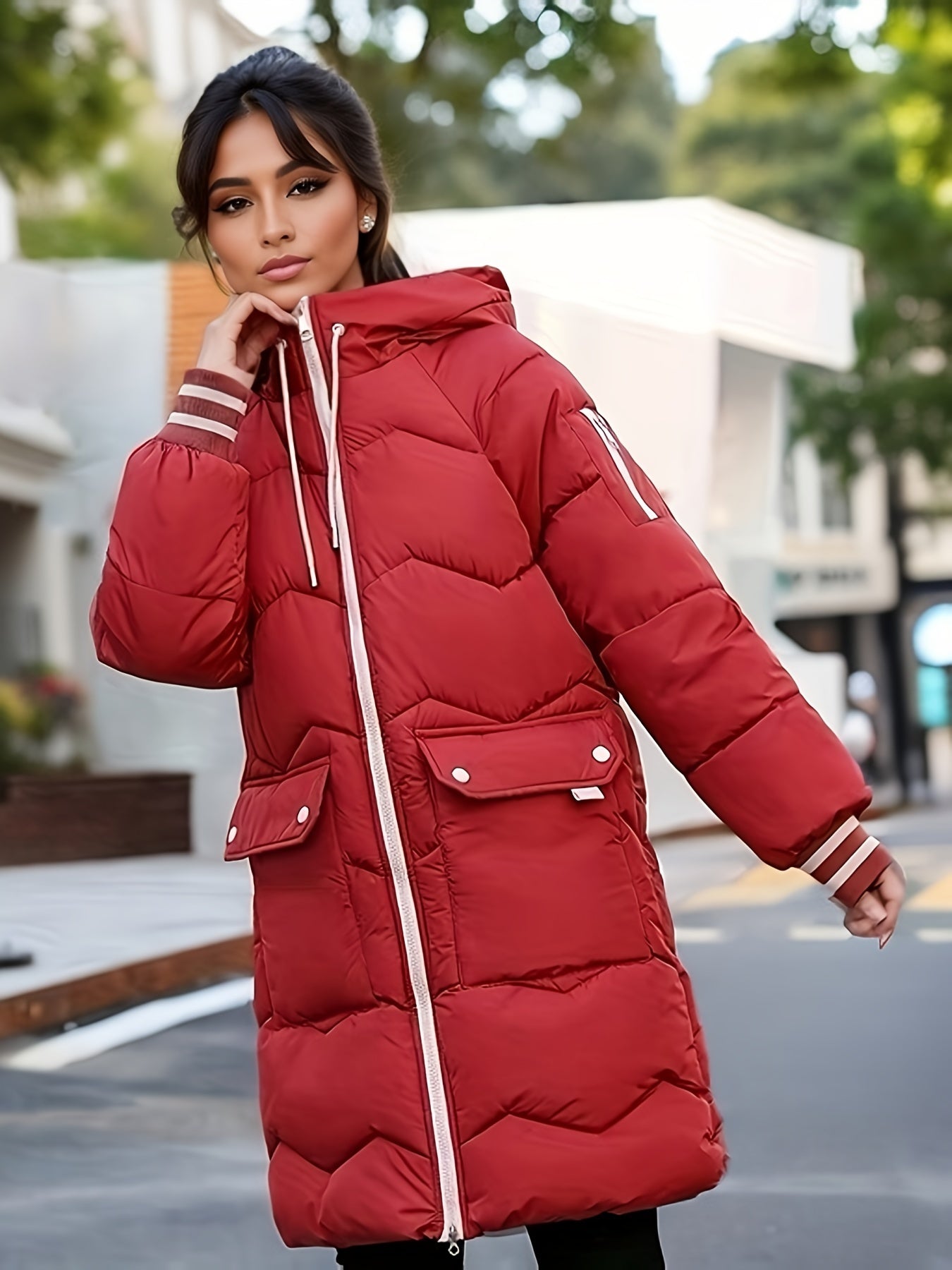 Chaqueta de invierno casual gruesa con bolsillos y capucha para mujer | Ideal para otoño/invierno