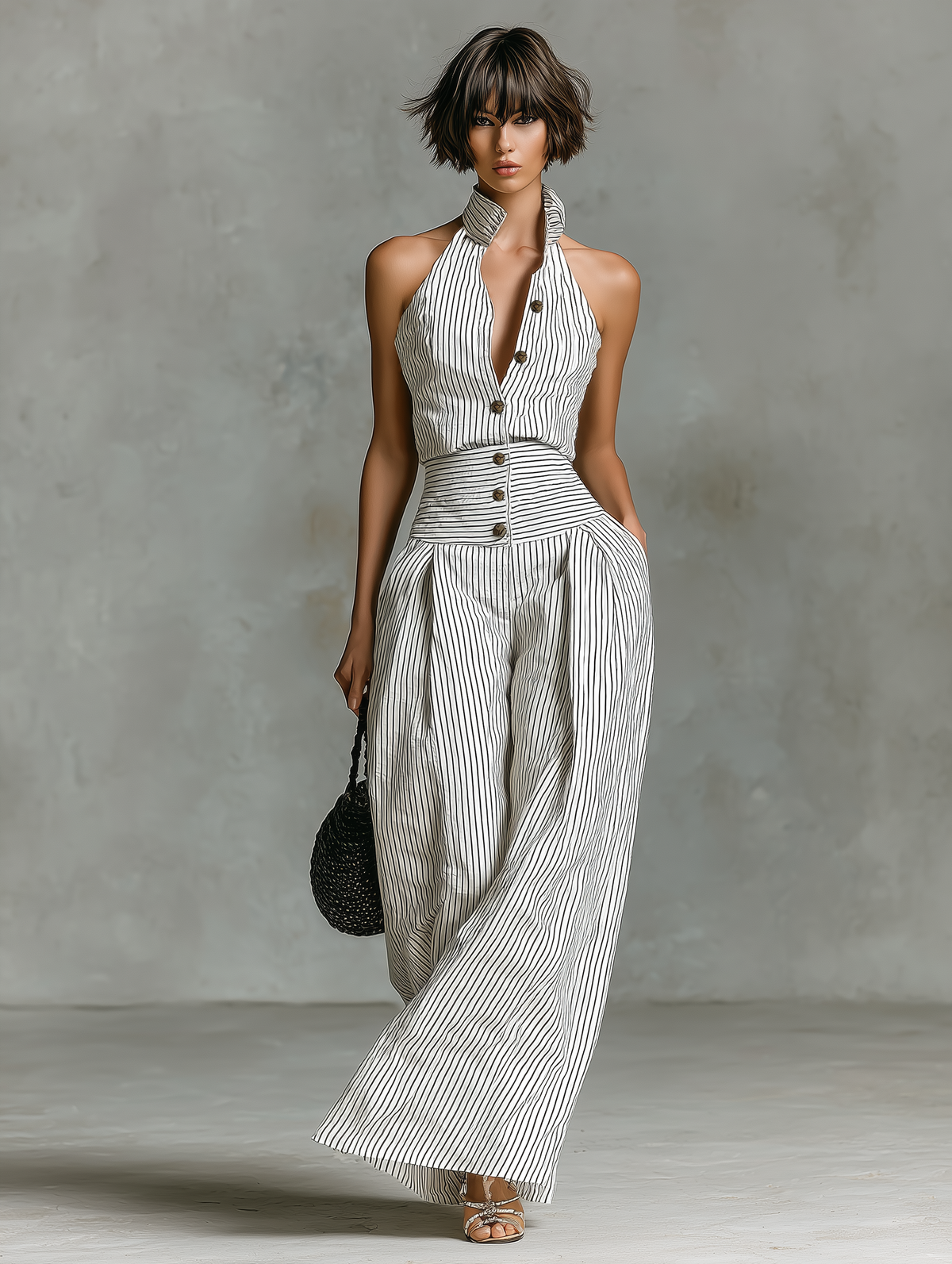 Damski Klasyczny Kombinezon z Szerokimi Nogawkami