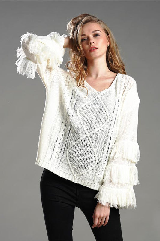Jersey mullido con borlas para mujer