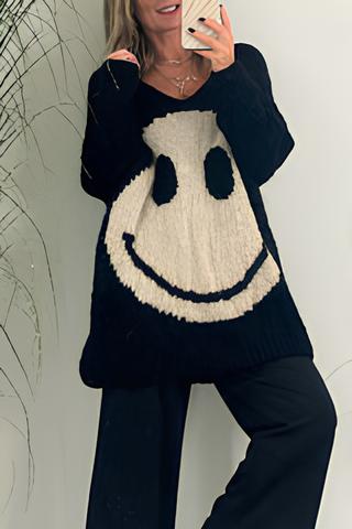 Cresty - Suéter acogedor con estampado Smiley para mujer