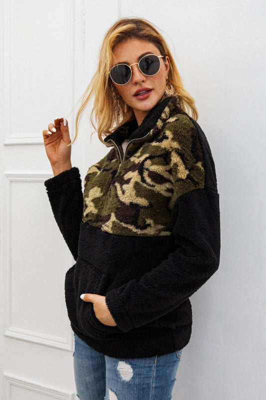 Jersey de terciopelo con cremallera para mujer