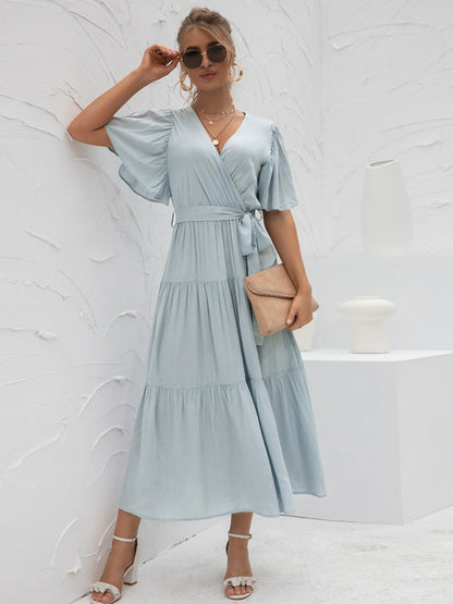 vestido largo con cuello en V