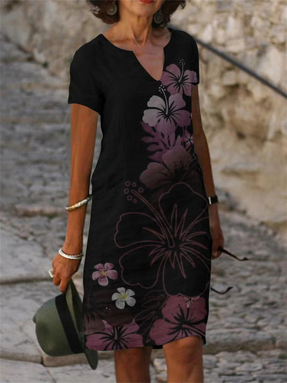 vestido midi de manga corta y escote en V