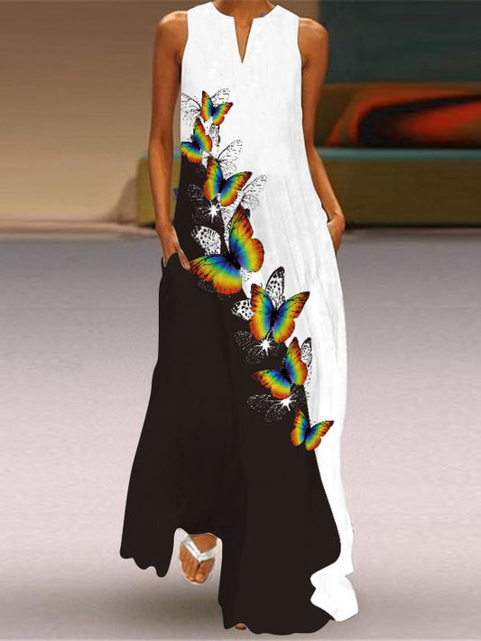 Vestido maxi sin mangas con escote en V y estampado